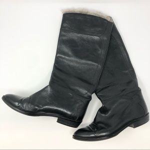 Jd Italian Leather Vintage Black Tall Boots 7 - image 1